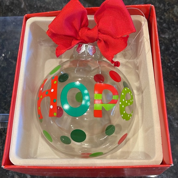 🎄HOPE🎄GLASS ORNAMENT W/ BOW AND HANGER GREEN/RED POLKA DOTS LARGE NWT - Picture 5 of 8
